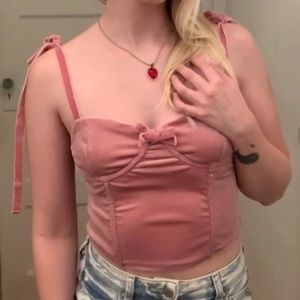 Pink velvet tie tank top